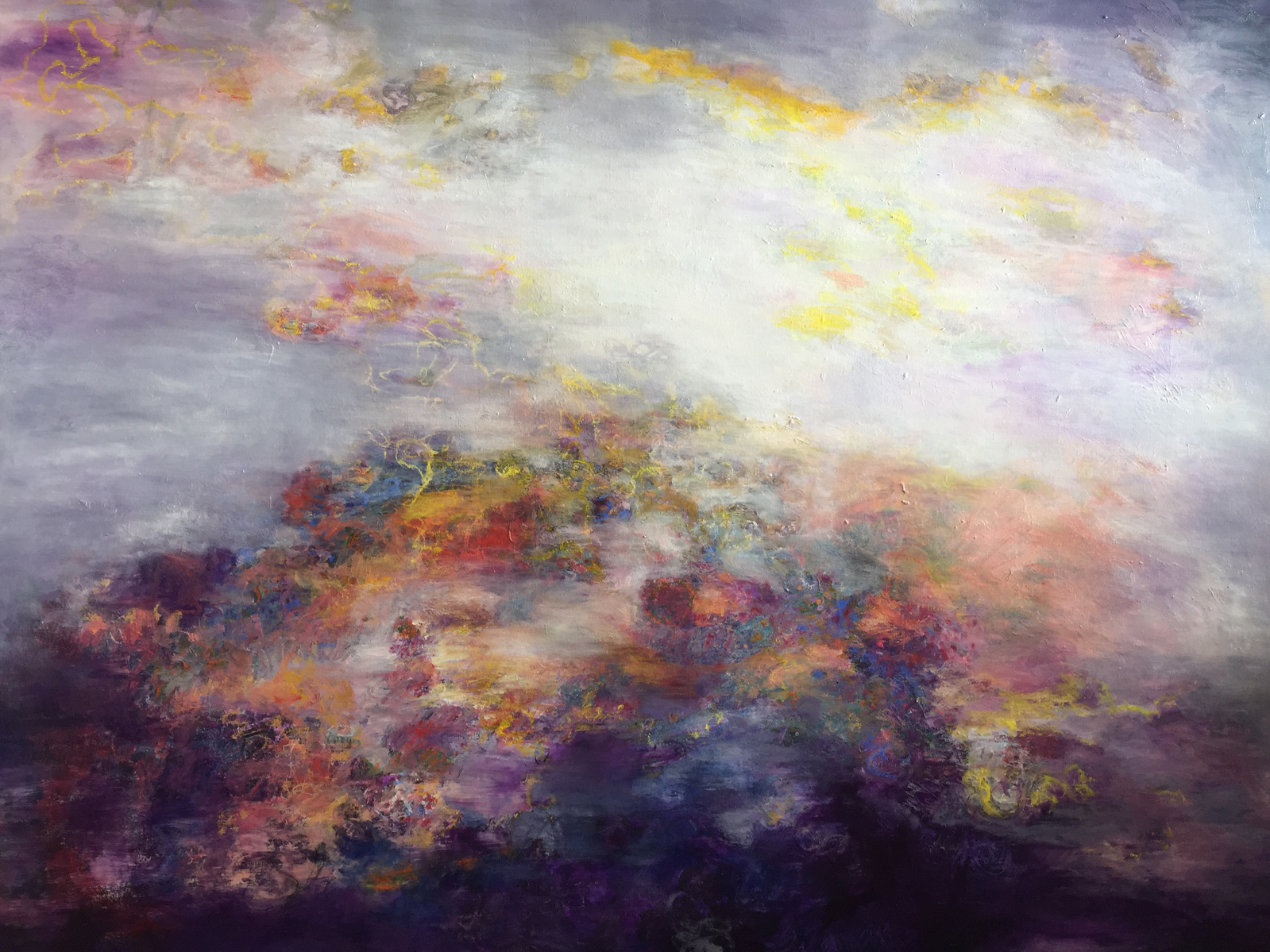 Under the Same Sky, 150x200cm,  oil painting by Irma Hameri, inspired by pandemic and the world we share.