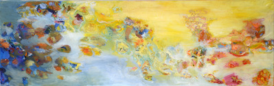 Aquatic current, a colourful flowing underwater world oil painting of Swiss Finnish Visual Artist  Irma Hameri.
