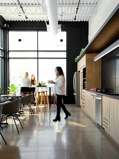 High-quality interior photography by a professional commercial photographer, showcasing a cafeteria