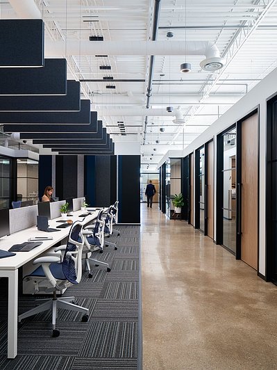 High-quality interior photography by a professional commercial photographer, showcasing an open work area