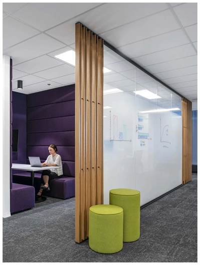 Architectural Photography Manchester -Commercial workplace architecture design featuring booth seating.