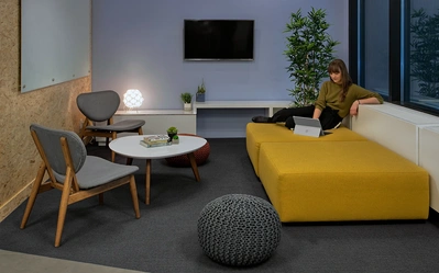 High-quality architectural photography by a professional interior photographer, showcasing workplace design.