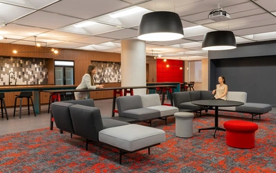 High-quality architectural photography by a professional interior photographer, showcasing commercial workplace design.