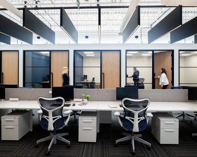 High-quality interior photography by a professional commercial photographer, showcasing an open work area