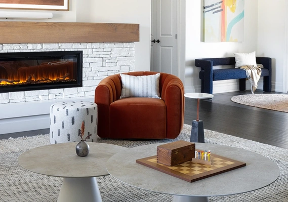 Modern fireplace in a luxury interior – residential photography by Alan Chakota