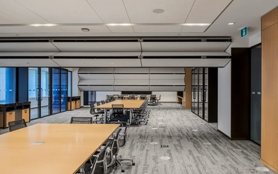 High-quality architectural photography by a professional interior photographer, showcasing corporate workplace design.