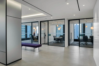 High-quality architectural photography by a professional interior photographer, showcasing workspace design.