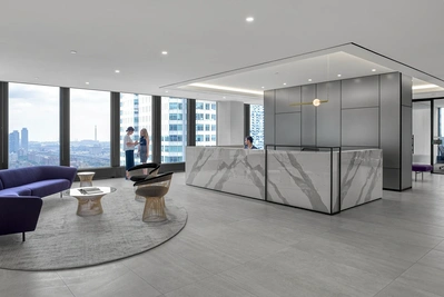 High-quality architectural photography by a professional interior photographer, showcasing workspace design.