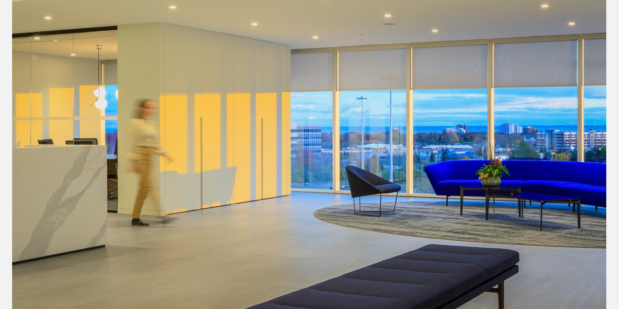 High-quality architectural photography by a professional interior photographer, showcasing corporate workplace design.