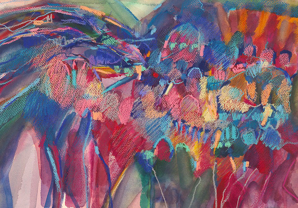 THRESHING SITE, 2014, WATERCOLOUR AND CRAYON
46X33CM