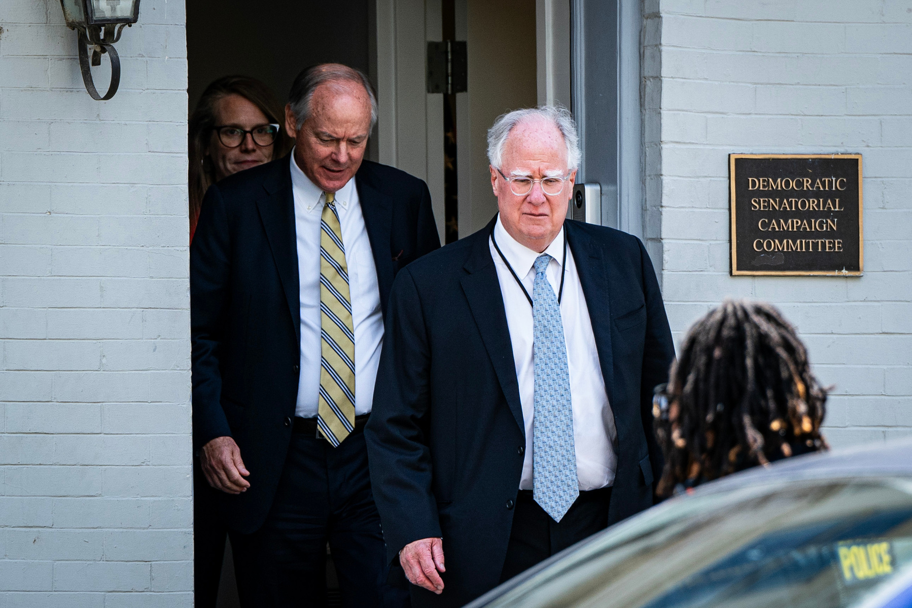 DC-Hill. Senior advisor to President Joe Biden Mike Donilon, Counselor Steve Ricchetti, and campaign chair Jen O’Malley Dillon leave after a meeting with Senate Democrats on Thursday, July 11, 2024. (Photo by Haiyun Jiang for The New York Times)