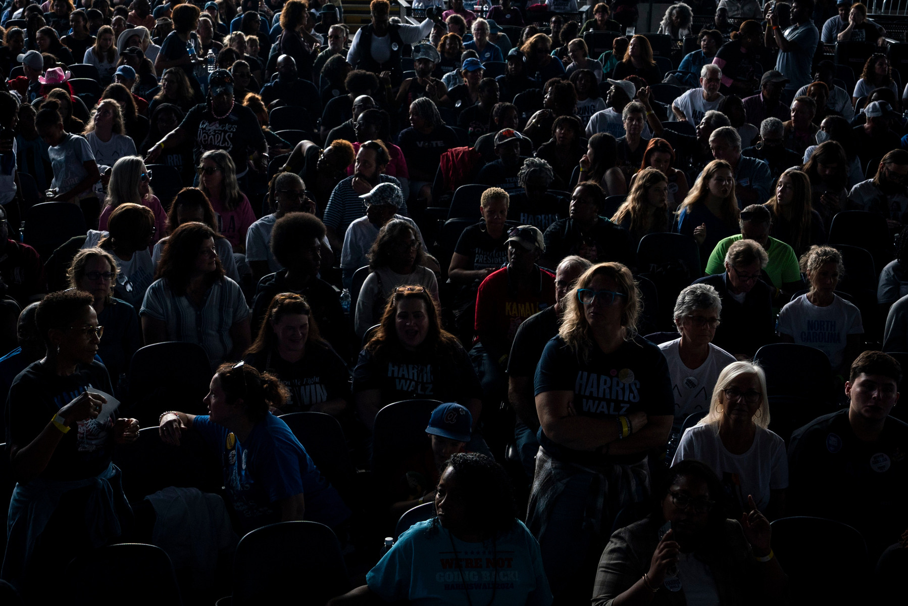HARRIS. Crowds await before Vice President Kamala Harris delivers remarks at PNC Music Pavilion for a rally in Charlotte, North Carolina, on Saturday, November 2, 2024. (Photo by Haiyun Jiang for The New York Times)