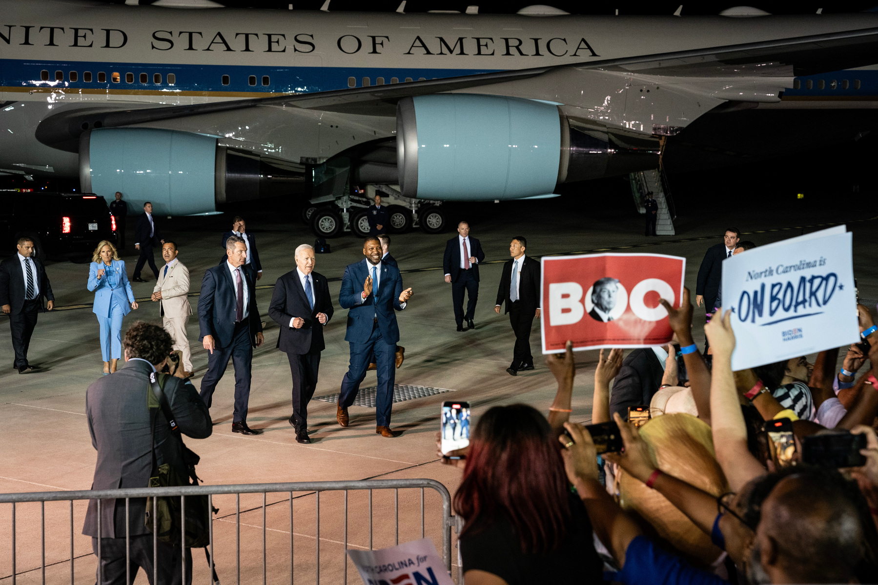 DC-Biden. President Joe Biden and First Lady Dr. Jill Biden are greeted by supporters upon arrival in Raleigh, North Carolina, after participating in the first presidential debate with Republican forerunner and former president Donald Trump, on Friday, Ju