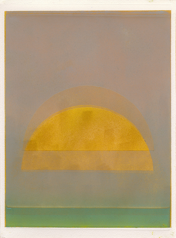 Gilded Arch 7 (Leonis Gold), 2025, Monotype with oil based ink and mica powder on arches oil paper, 12 x 9 inches.
