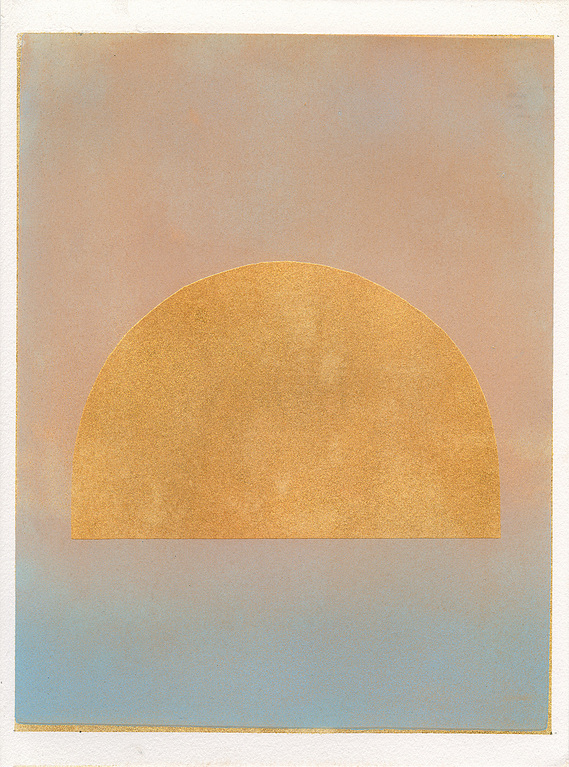 Gilded Arch 1 (Cosmic Gold), 2025, Monotype with oil based ink and mica powder on arches oil paper, 12 x 9 inches.