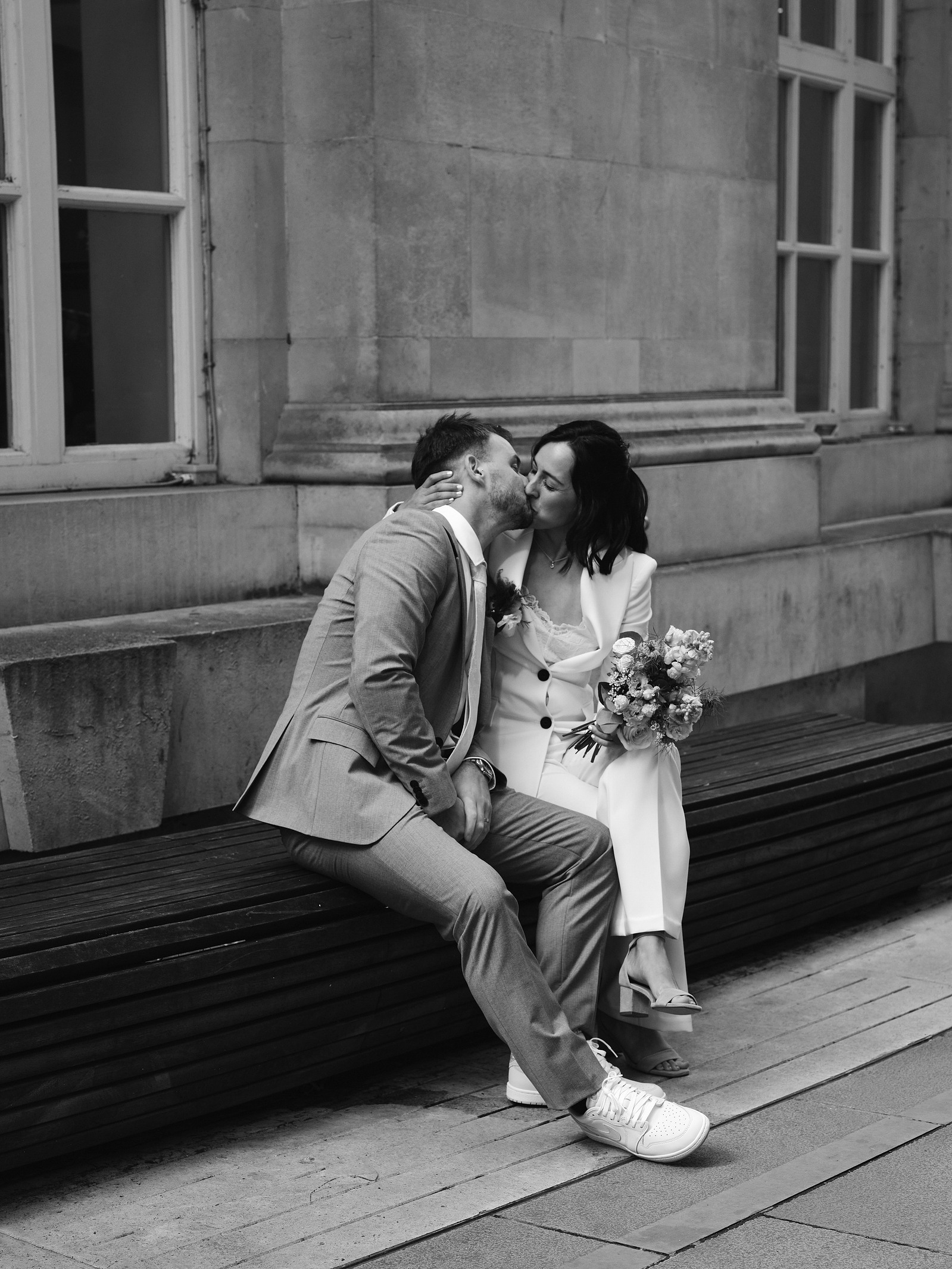Black and White photograph of Roz and Luke's wedding at Manchester Registry Office.