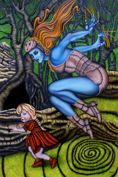Blue fairy jumping with little girl.