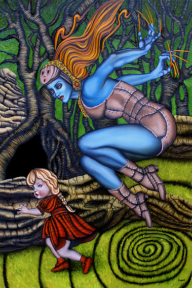 Blue fairy jumping with little girl.