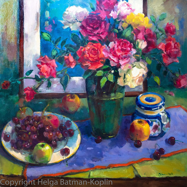 Rose in Vase with Grapes