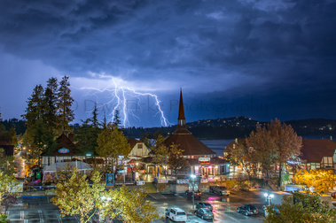 Lake Arrowhead Village California with lighting storm photo copyright David Ficke