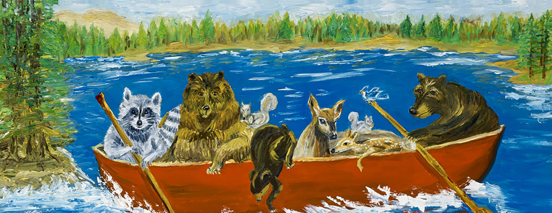Paddle boat full of animals on Lake Arrowhead.