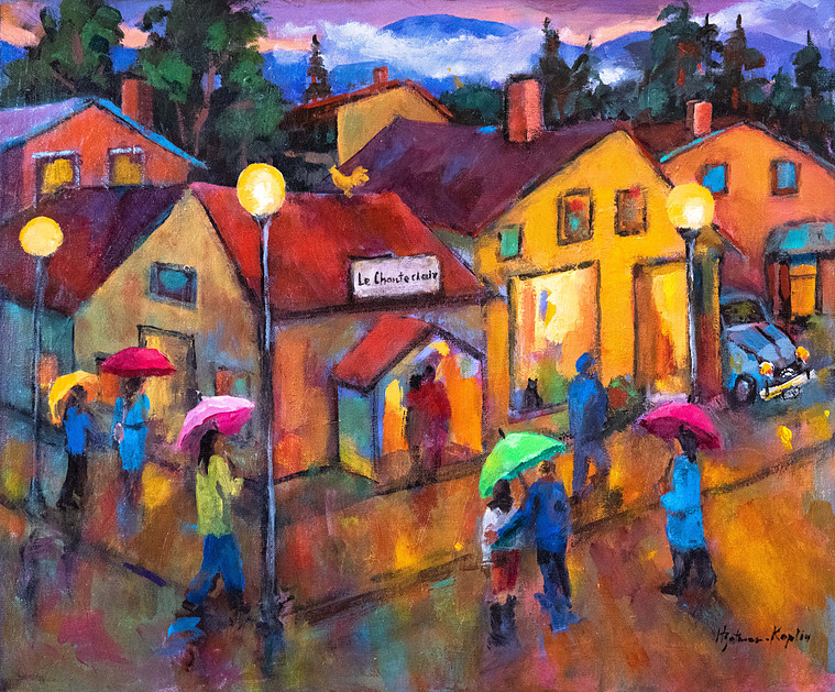 French street scene in the rain