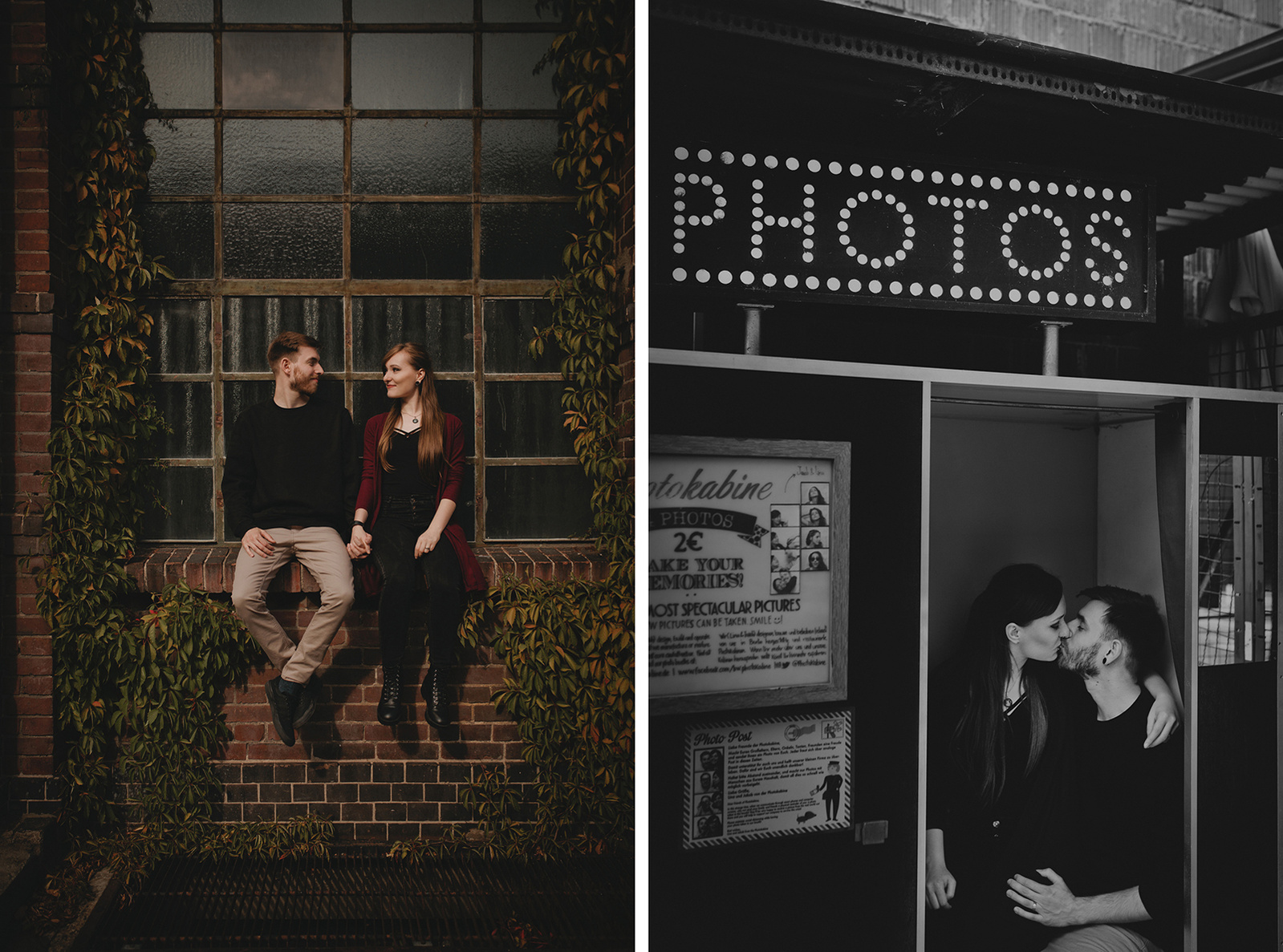Junges Paar macht Verlobungsfotos in einem Fotoautomaten in Berlin