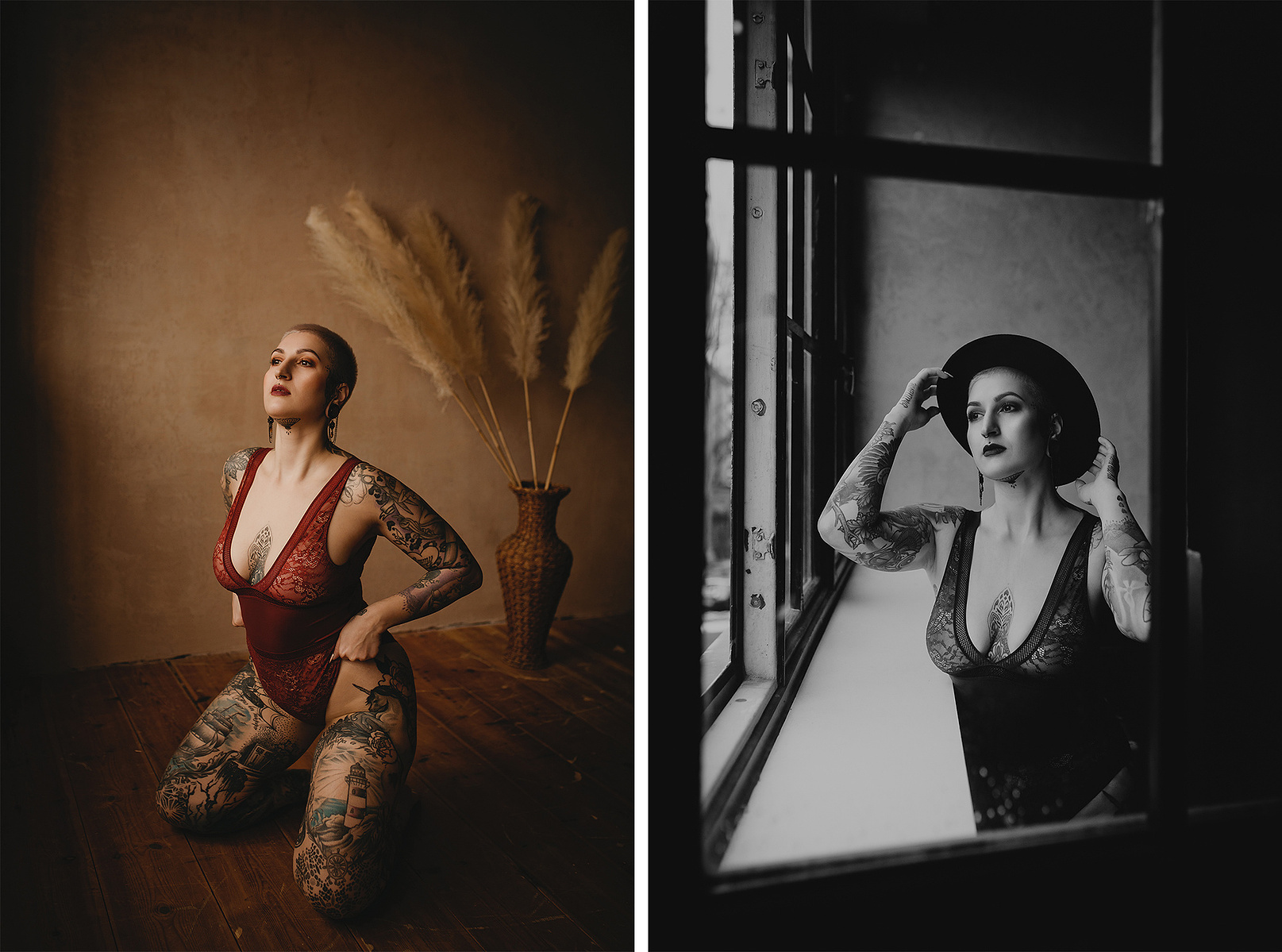 Collage von einem Boudoir Fotoshooting in einem industrial Loft in Berlin. 