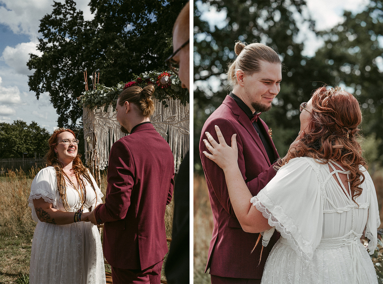 Emotionale Hochzeitsfotos einer freien Trauung in Brandenburg. Braut und Bräutigam sprechen das Ehegelübde.