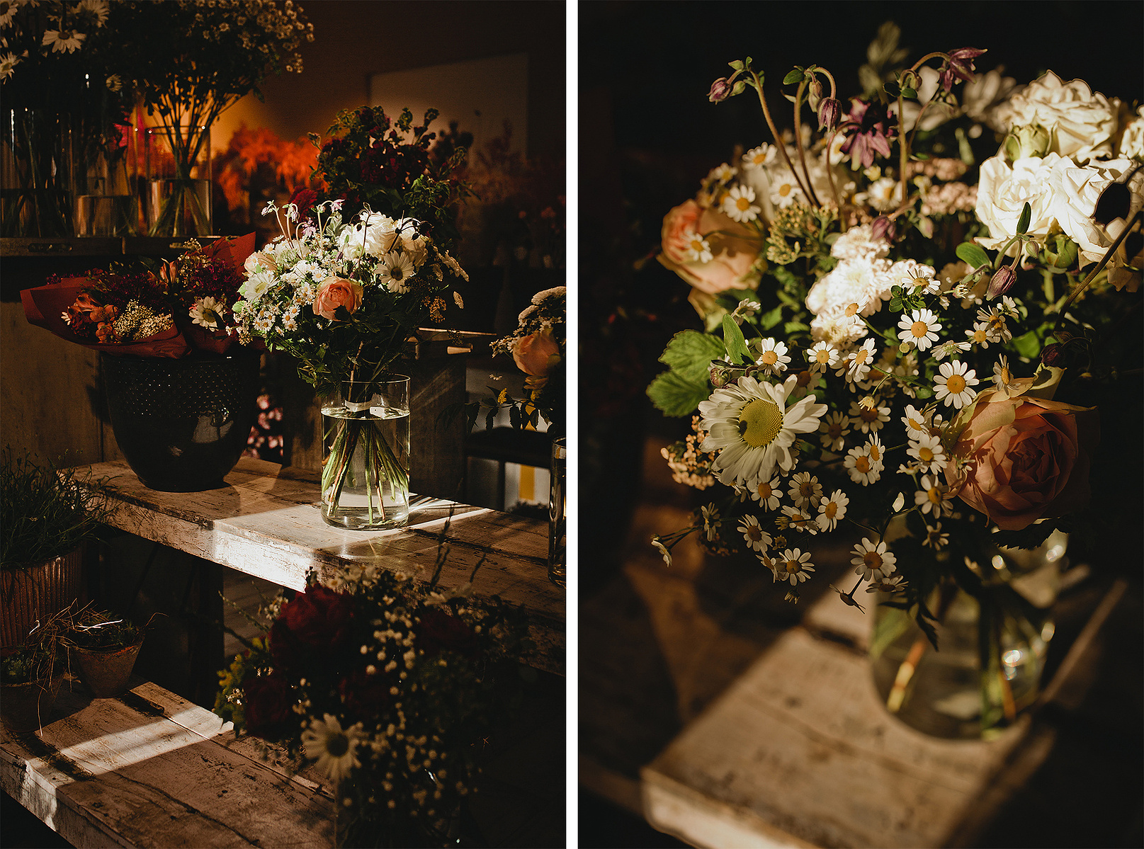 Beim Business Fotoshooting in Berlin fällt das Sonnenlicht im Geschäft einer Floristin auf einen Blumenstrauß.