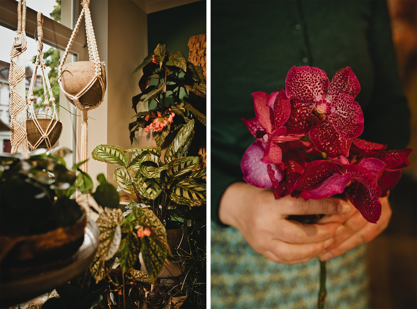 Collage von Detailaufnahmen eines natürlichen Businesshootings bei einer Floristin in Berlin. 