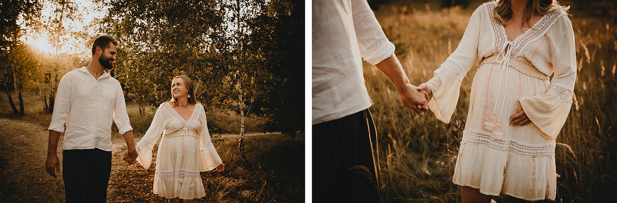 Ungestellte Schwangerschaftsfotos von einem Fotoshooting in der Natur bei Berlin. 