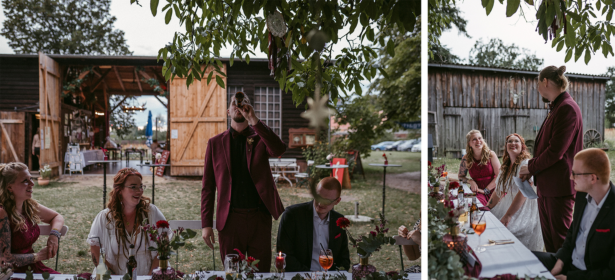 Am Abend der Hochzeit in der Alten Försterei briescht hält der Bräutigam eine Rede.