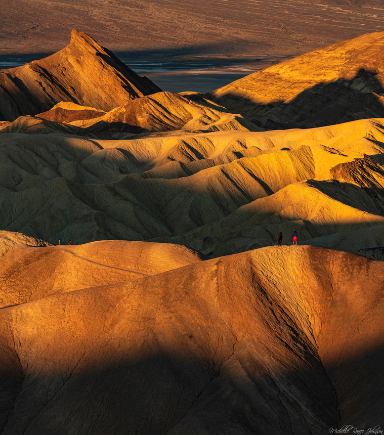 People enjoying the sunrise at Zabriskie Point in Death Valley. Print won Award of Merit at Environments show at Kavanagh Gallery in St. Charles, Illinois. 