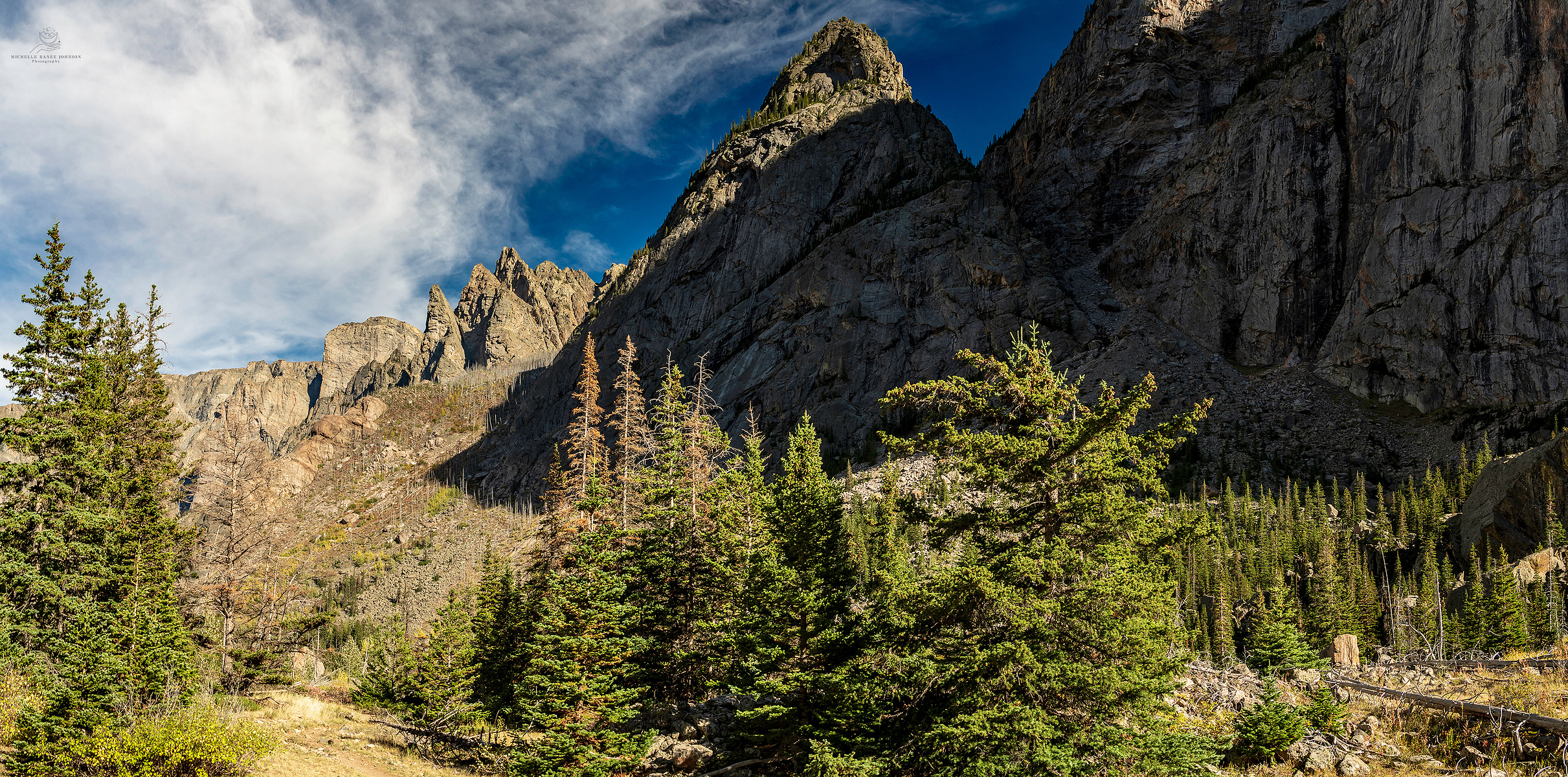 A shadow creating the shadow of a bear (aka "Shadow Bear" on the mountains above East Rosebud Creek, Absaroka Beartooth Wilderness, Montana. 