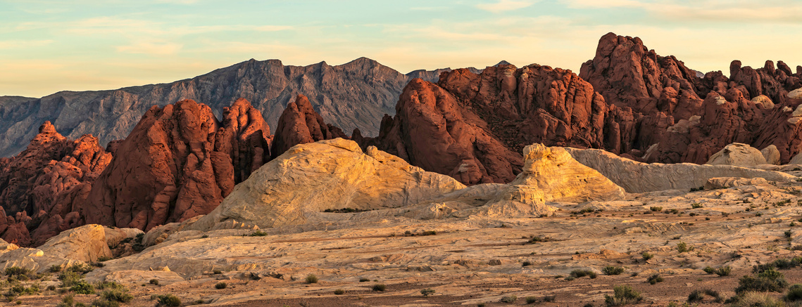 Desert Panorama of Valley of Fire State Park, Nevada during sunset. Fine Art Photography