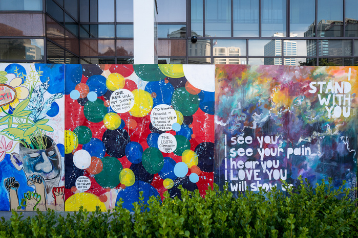 Black Lives Matter art murals on a street