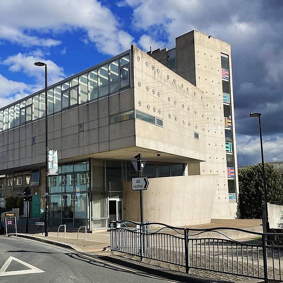 Yorkshire Artspace, Persistence Works in Sheffield, a brutalist concrete block where Sapien creates his Corten steel sculptures.