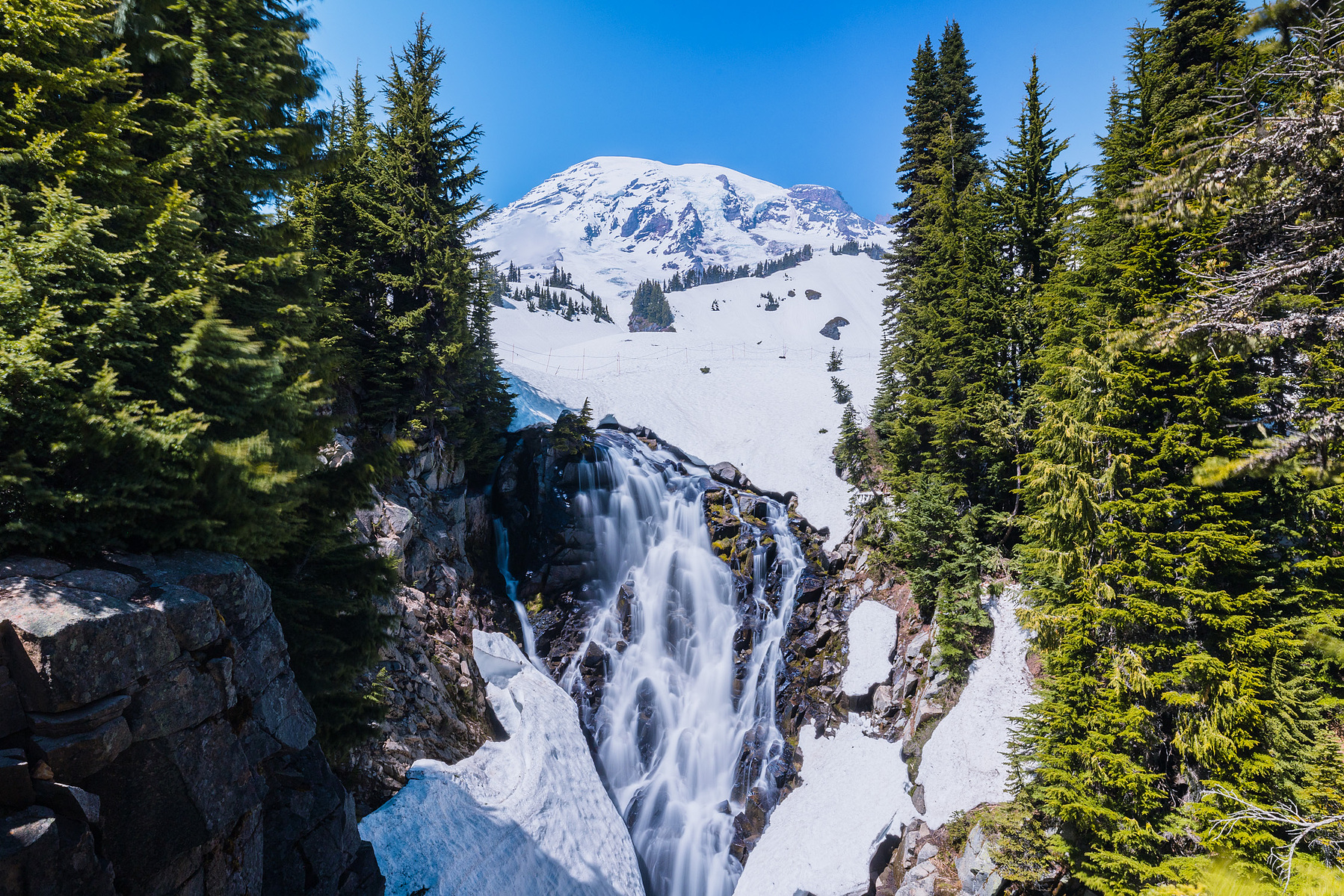 long exposure waterfall. Mt. Rainier national park