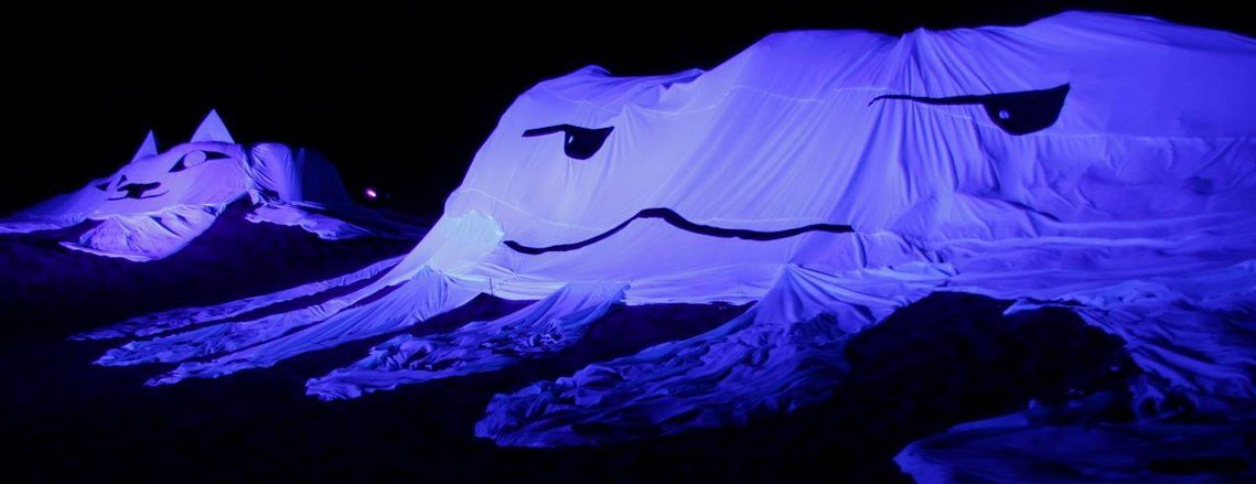 Squids and cats. Fabric art installation on sand dunes at Playground Festival (2015), Christian Island, Ontario. 