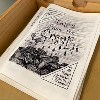 Works from Priscilla Stadler's SLUDGE project researching toxic Newtown Creek, NYC. "Tales from the Creek: The Adventures of Mo Mussel" is a fun, educational zine Stadler created, copies of it are shown at the gallery.