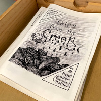 Works from Priscilla Stadler's SLUDGE project researching toxic Newtown Creek, NYC. "Tales from the Creek: The Adventures of Mo Mussel" is a fun, educational zine Stadler created, copies of it are shown at the gallery.