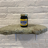 From Priscilla Stadler's SLUDGE art project about a toxic NYC waterway. Image shows a jar labeled: "Newtown  Creek Mayonnaise" - with black material inside. The Creek's contaminated sediment is called "black mayonnaise".