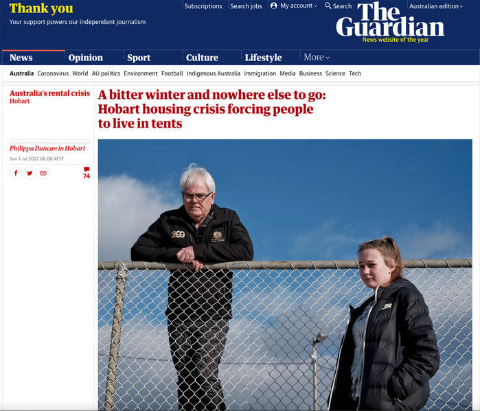 Article in The Guardian. Hobart housing crisis.