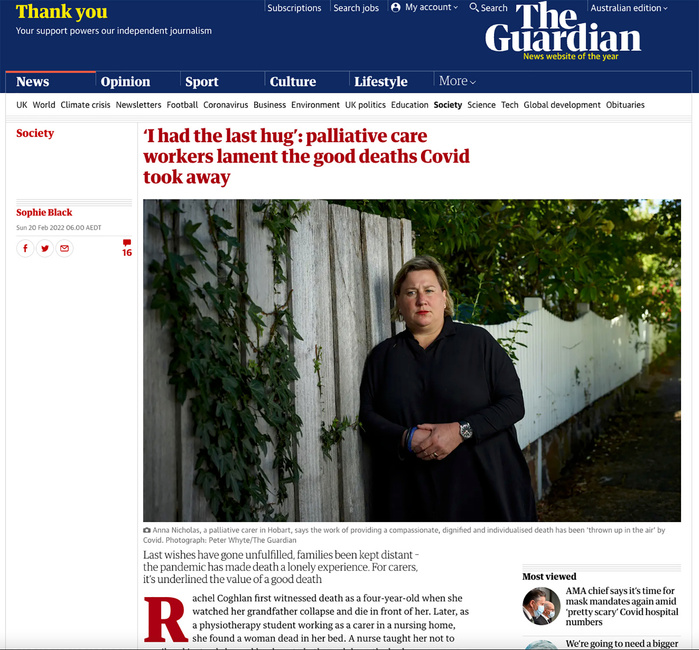 Article in The Guardian. Palliative care under Covid.