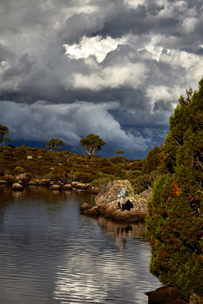 Fly fishing at Christies Creek, on Tasmania's Central Plateau.