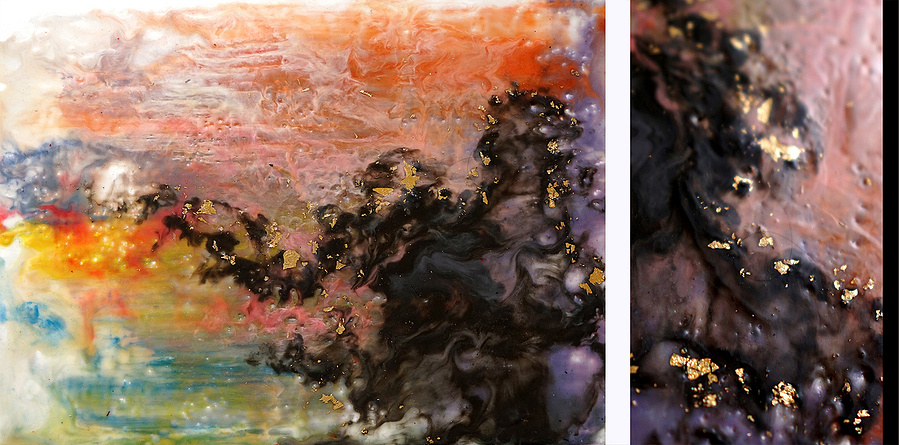 This is an abstract artwork made using beeswax. I used pale colours in the general of the work and used black colour in the small part of the piece, but the black colour created a hierarchy in the piece and I called the work ‘Dark Fog’.