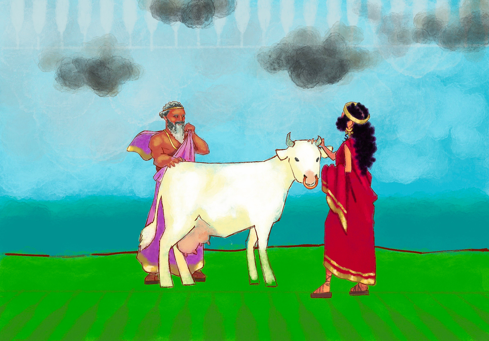 But Hera knew her husband well and knew what he was up to as soon as she saw the cloud. To avoid his wife's fury he changed Io into a white cow. Hera, playing along, demanded the beautiful cow for herself.