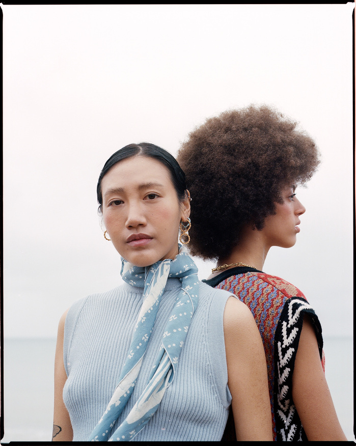 medium close-up of Ruoyi and Scarlett Landy with Ruoyi wearing CLOE CASSANDRO scarf