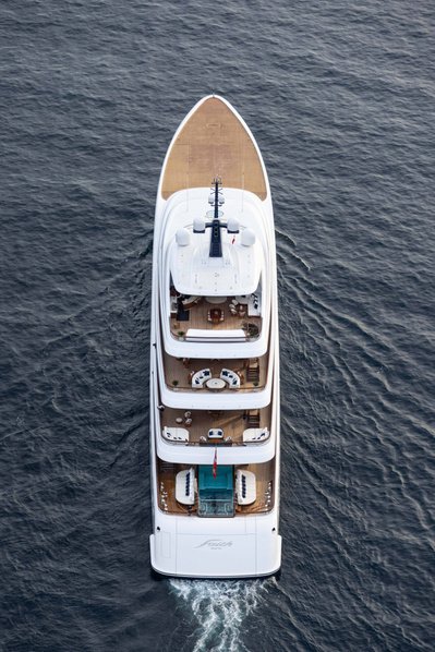 Aerial view from helicopter of a motor yacht 'Faith' in Saint-Tropez, South of France.
